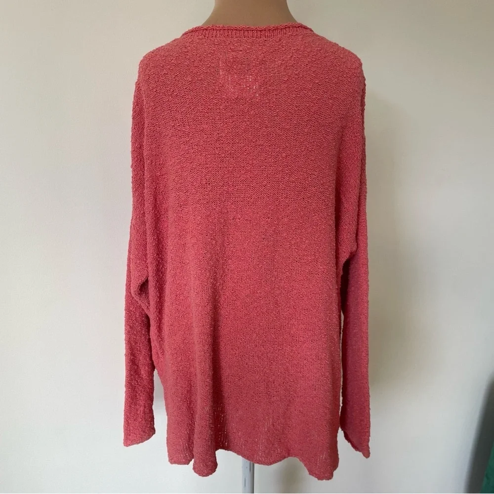 FLAX Jeanne Engelhart Cotton Blend Pink Boucle Knit Front Pocket Sweater Sz S/M